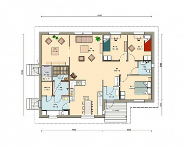 Проект каркасного дома с тремя спальнями / План 1 этажа