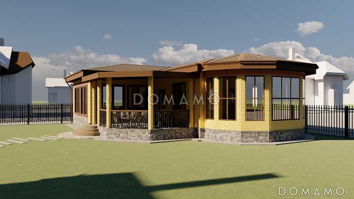 Проект бани с верандой и кухней-гостиной