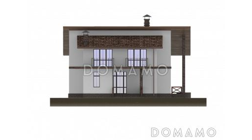 Проект дома с пятью спальнями, открытой планировкой дневной зоны с закругленным углом / Фасад 3