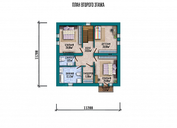 Проект одноэтажного дома с мансардой и тремя спальнями / План мансардного этажа