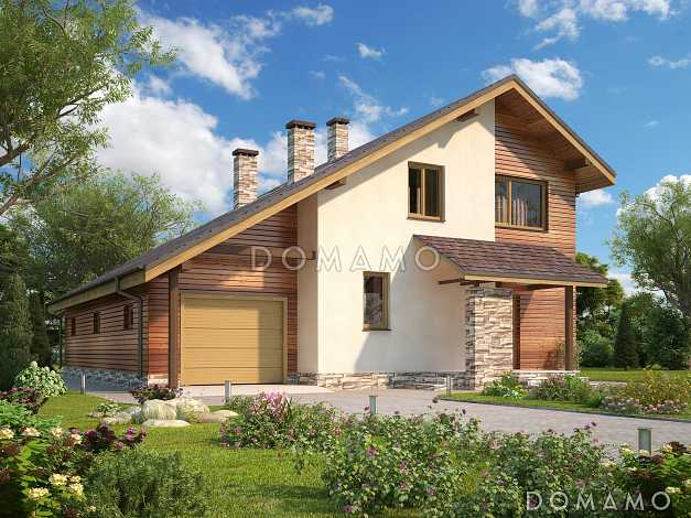 Проект загородного дома с мансардой и гаражом для двух автомобилей