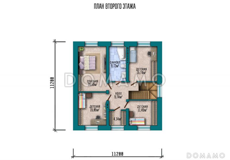 Проект двухэтажного дома с застекленной террасой и 5 спальнями / План 2 этажа