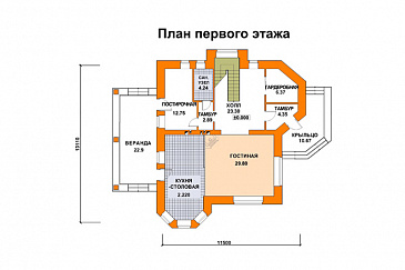 Проект дома из СИП панелей с многощипцовой крышей / План 1 этажа