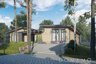 Проект дома из газобетона с просторной кухней-гостиной, террасами, мастер-спальней и хозблоком