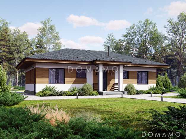 Проект одноэтажного дома из газобетона с мастер-спальней, кладовой и кабинетом