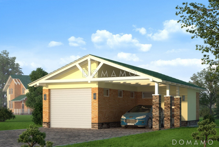 Проект гаража с навесом и подсобным помещением