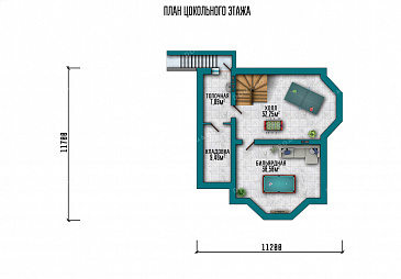 Проект дома с цокольным этажом, тремя спальнями, эркерами и гаражом на 2 машины / План подвала