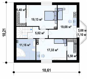 Проект комфортного дома с эркером в гостиной, кабинетом, балконом  в комнате на мансарде / План мансардного этажа