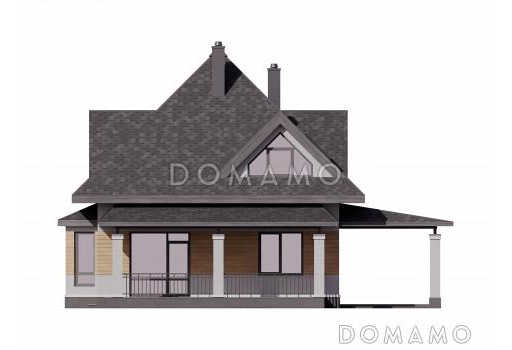 Проект дома с навесом на 2 машины, гостевой комнатой внизу и тремя спальнями наверху / Фасад 3