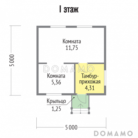 Проект дома 5х5 из клееного бруса / План 1 этажа