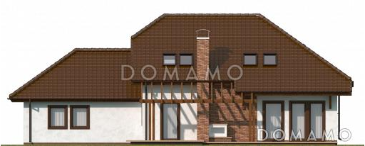 Проект одноэтажного мансардного дома из кирпича с кабинетом, тремя спальнями и гаражом / Фасад 3