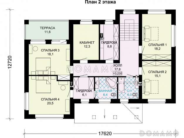 Двухэтажный загородный дом из кирпича / План 2 этажа
