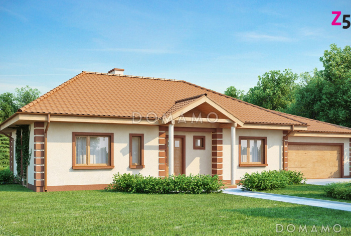 Проект просторного одноэтажного дома из кирпича с гаражом тремя спальнями