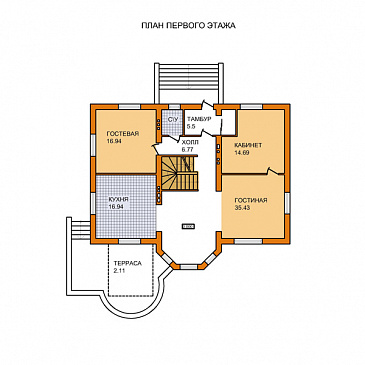 Проект дома из газобетонных блоков с цокольным этажом / План 1 этажа