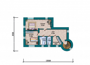 Проект двухэтажного дома с башней в замковом стиле, большим подвалом и продуманными планировочными решениями / План 2 этажа