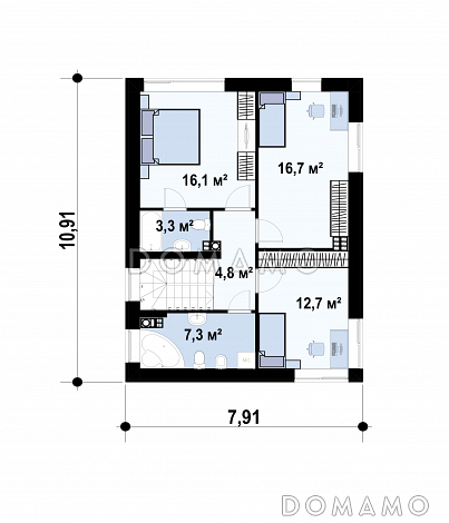 Проект дома с террасой, подвалом, кухней с кладовой, санузлом с душем на первом этаже / План 2 этажа