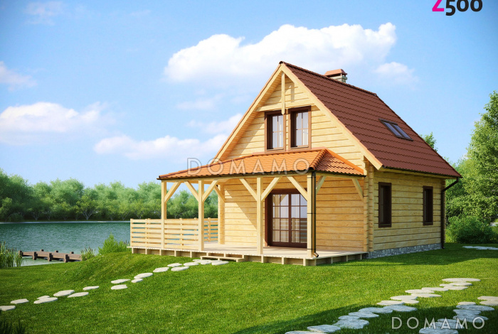 Проект компактного мансардного дома из газобетона с тремя спальнями и крытой террасой