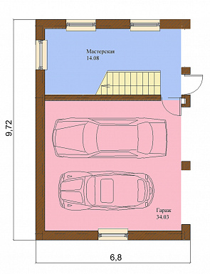 Проект одноэтажного дома с мансардным этажом, с гаражом на 2 машины / План 1 этажа