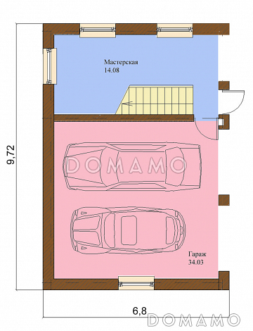 Проект одноэтажного дома с мансардным этажом, с гаражом на 2 машины / План 1 этажа