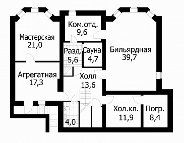 Проект коттеджа с девятью комнатами / План цокольного этажа