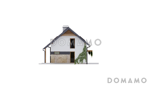 Проект одноэтажного мансардного дома из кирпича с кабинетом, тремя спальнями и хозяйской гардеробной / Фасад 2