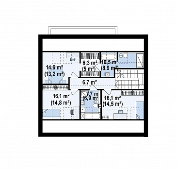 Проект дома с мансардным этажом, гаражом, кабинетом и просторной гостиной / План мансардного этажа
