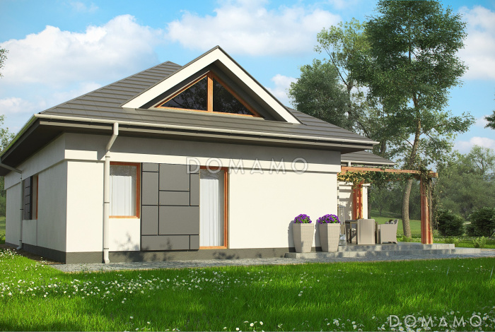 Проект просторного одноэтажного мансардного дома из газобетона с кабинетом, спальнями на обоих этаж и гаражом на два автомобиля 