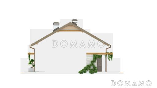 Проект компактного одноэтажного дома из кирпича с двумя спальнями и с возможностью обустройства чердачного помещения / Фасад 3