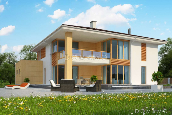 Проект просторного двухэтажного дома из газобетона с гаражом на два автомобиля для большой семьи 