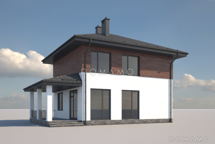 Проект двухэтажного дома с террасой, отдельным входом в котельную, хозяйской спальней с ванной