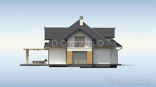 Проект классического одноэтажного мансардного дома из газобетона с дополнительной спальней на первом этаже, с тремя балконами и гаражом на два автомобиля / Фасад 4