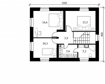 Проект небольшого двухэтажного кирпичного коттеджа с террасой при кухне / План 2 этажа