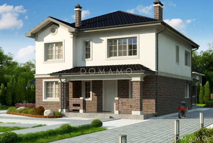 Проект двухэтажного дома с подвалом, спальней на первом этаже, просторной гостиной с выходом на террасу