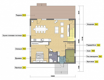 Проект каркасного дома 10х10 с мансардой / План 1 этажа