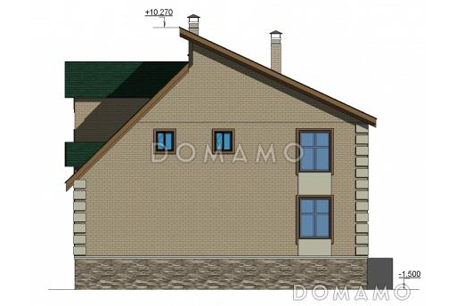 Проект одноэтажного дома с мансардным и цокольным этажами с эркером / Фасад 1