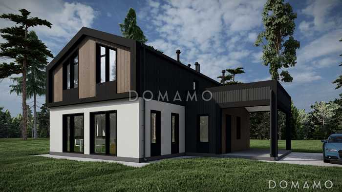 Проект дома дома с тремя спальнями, кабинетом, баней и постирочной