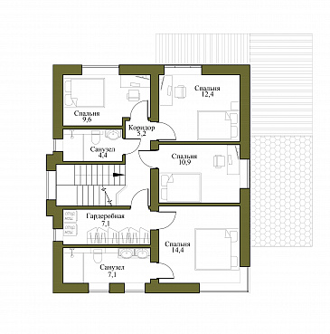 Проект двухэтажного дома из керамоблока с кабинетом и 4 спальнями / План 2 этажа