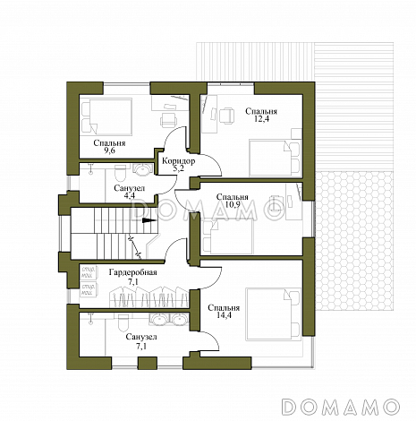 Проект двухэтажного дома из керамоблока с кабинетом и 4 спальнями / План 2 этажа
