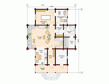 Проект дома с большой гостиной / План 1 этажа