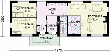 Проект одноэтажного дома из SIP панелей с большими окнами в гостиной / План 1 этажа