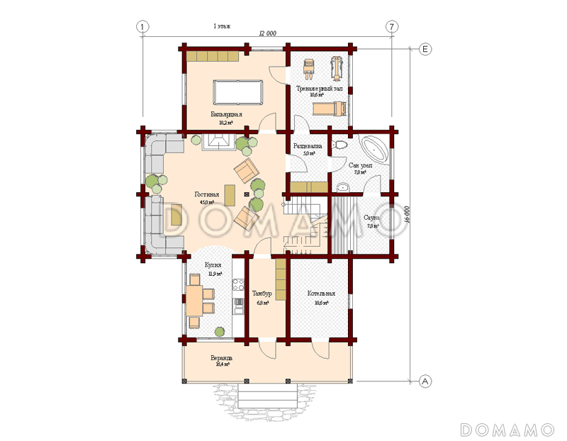Проект дома с большой гостиной / План 1 этажа