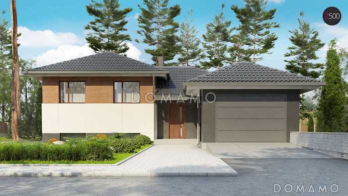 Проект необычного трёхуровневого дома из кирпича с бильярдной, тремя спальнями и гаражом