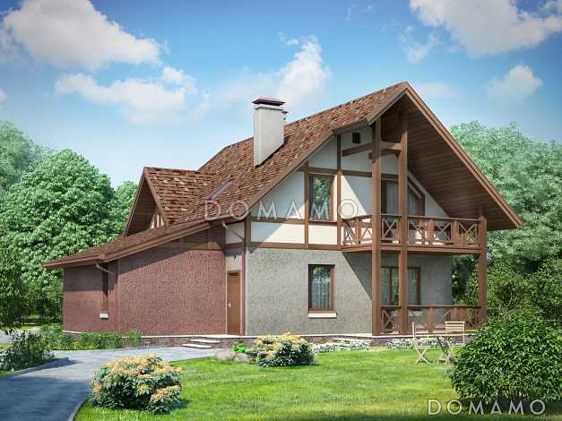 Проект небольшого дома с пятью жилыми комнатами и балконом из СИП панелей