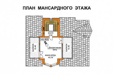 Проект дома из кирпича для неровных участков / План мансардного этажа