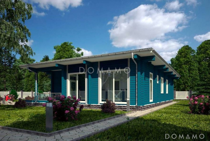 Проект дома из клееного бруса с широкими французскими окнами в пол