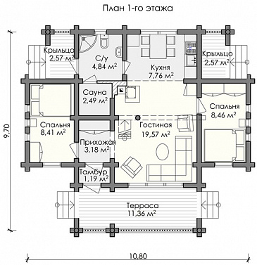 Проект маленького двухэтажного дома / План 1 этажа