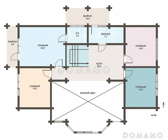 Проект дома из клееного бруса с обилием окон различной формы / План мансардного этажа