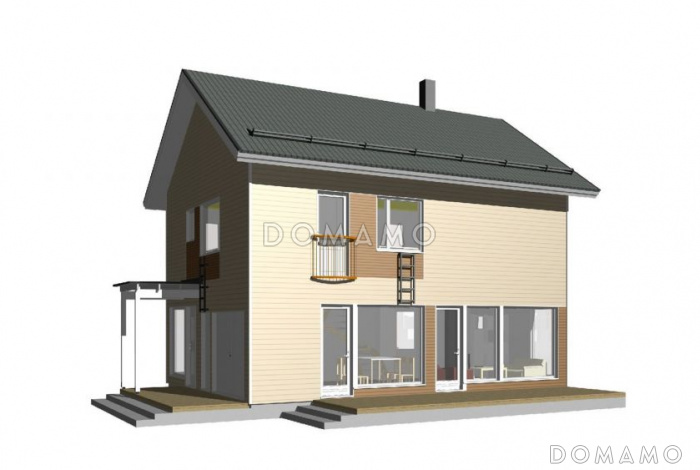 Проект двухэтажного каркасного дома с французским балконам на втором этаже