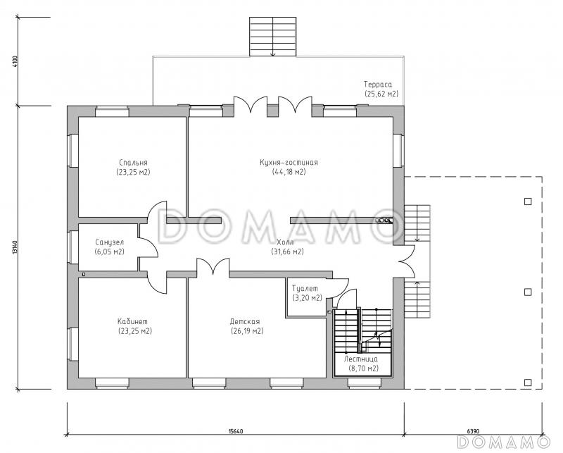 Проект большого современного дома из SIP панелей с цокольным этажом и навесом для двух автомобилей / План 1 этажа