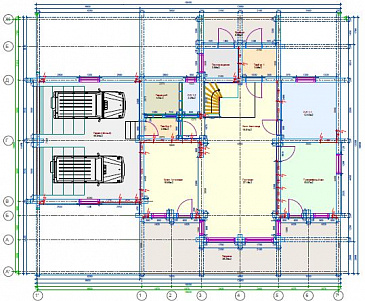 Проект дома из клееного бруса с гаражом на 2 машины / План 1 этажа